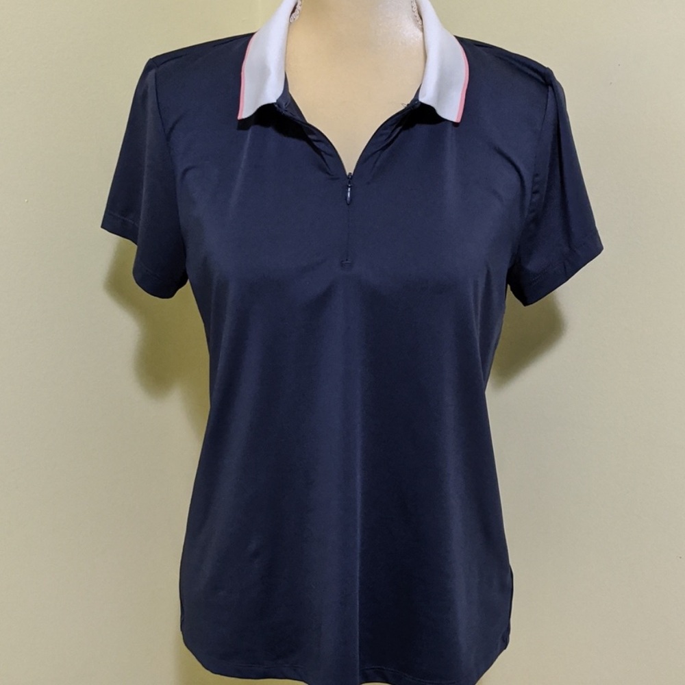 Tommy Bahama Navy Polo Top with White Collar and Pink Trim